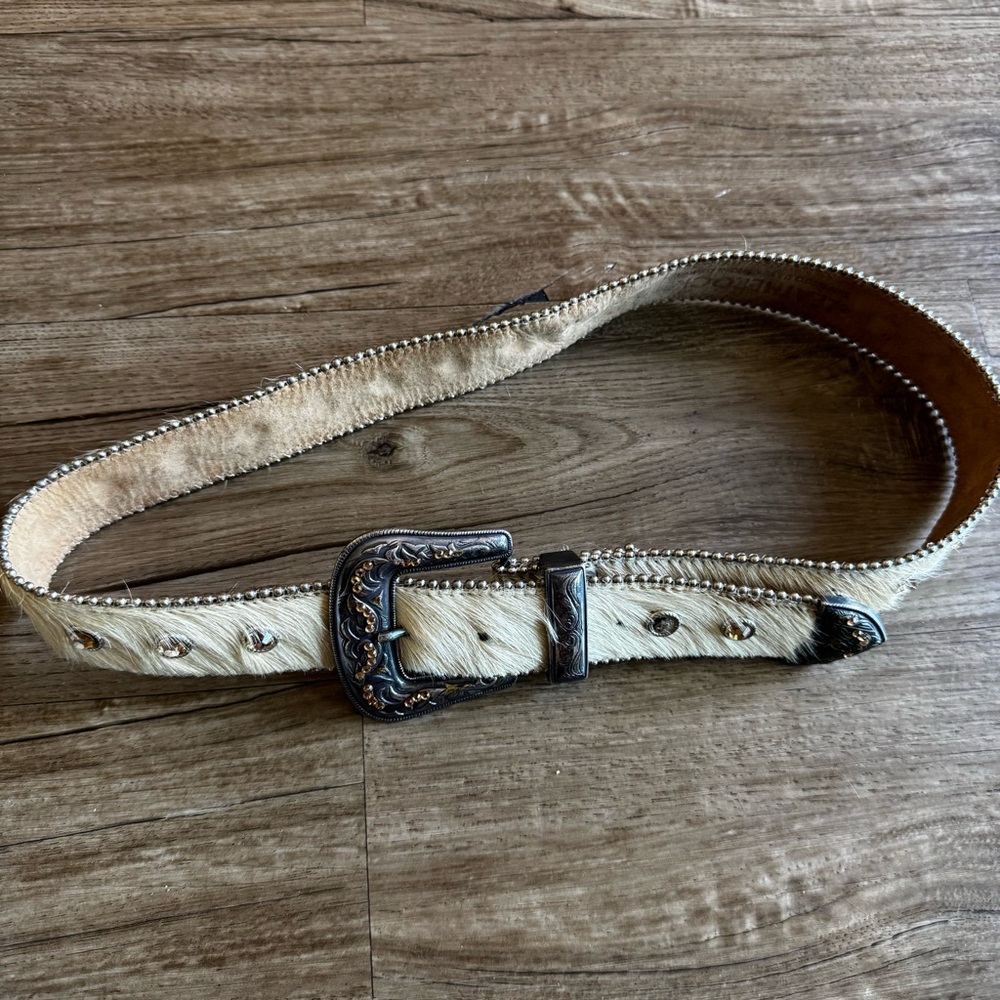 Leatherock calf hair studded western belt cream size M 40” - Picture 7 of 7